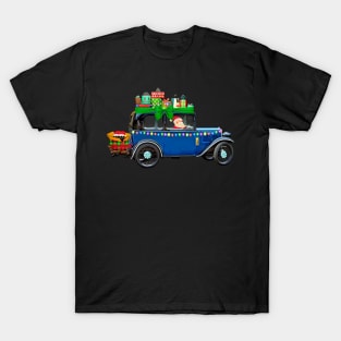 Merry Christmas Santa Blue Car T-Shirt